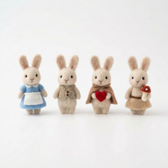 Alice-Inspired Needle Felted Bunny Doll | Wool Felt Rabbit Miniature, Storybook Decor