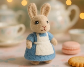 Custom Needle Felted Alice Bunny Doll | Handmade Wool Miniature Rabbit (Blue Dress)