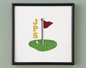 Custom Handpainted Golf Hole Needlepoint Canvas: Personalized Gift (4x4 inch)