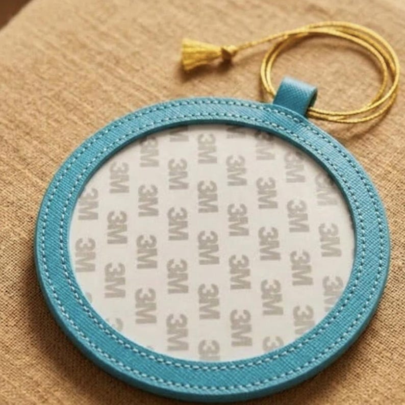 Custom Needlepoint Self Finishing Round Leather Ornament, 4x4 Inch DIY Needlepoint gift Indigo Blue