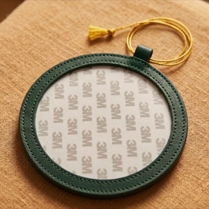 Custom Needlepoint Self Finishing Round Leather Ornament, 4x4 Inch DIY Needlepoint gift Dark Green
