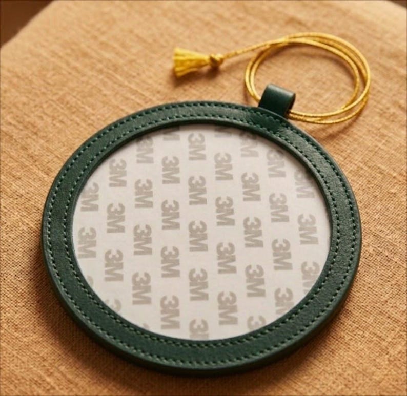 Custom Needlepoint Self Finishing Round Leather Ornament, 4x4 Inch DIY Needlepoint gift Dark Green