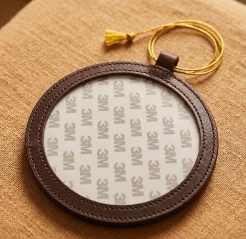 Custom Needlepoint Self Finishing Round Leather Ornament, 4x4 Inch DIY Needlepoint gift Coffee
