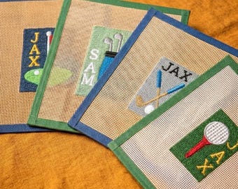 Personalized Handpainted Golf Needlepoint Canvas (2x3 in)