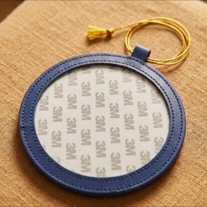 Custom Needlepoint Self Finishing Round Leather Ornament, 4x4 Inch DIY Needlepoint gift Royal Blue