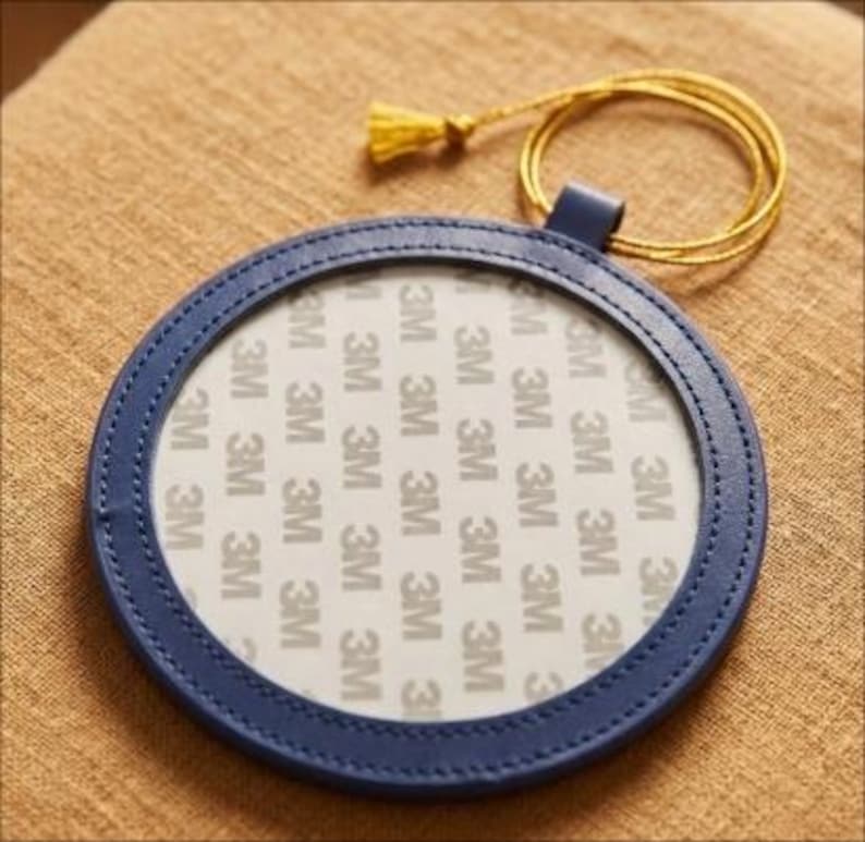 Custom Needlepoint Self Finishing Round Leather Ornament, 4x4 Inch DIY Needlepoint gift Royal Blue