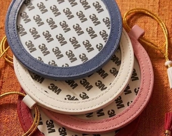 Custom Needlepoint Self Finishing Round Leather Ornament, 4x4 Inch DIY Needlepoint gift