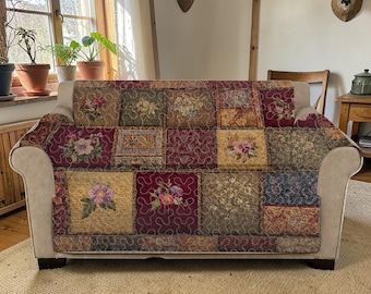 Funda de sofá acolchada con patchwork floral vintage, funda de sofá de lujo para sala de estar, protector de muebles rústico con flores, funda de sofá a medida