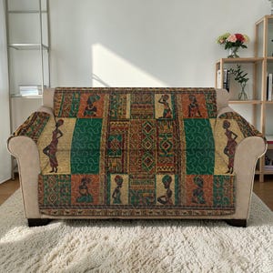 African Heritage Quilted Sofa Cover, Tribal Pattern Couch Throw, Luxury Sofa Cover, Ethnic Geometric Furniture Protector, Custom Sofa Art