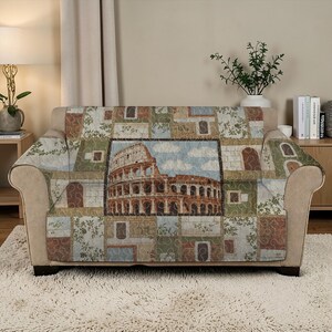 Colosseum Landmark Quilted Sofa Cover, Ancient Rome Patchwork Couch Throw, Custom Sofa Protector, Luxury Sofa Cover, History Lover Gift