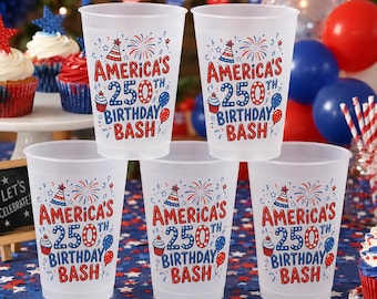America 250th Birthday Bash Frosted Cups, Semiquincentennial Party Favors, Patriotic July 4th Festive Cup, Red White and Blue Drinkware