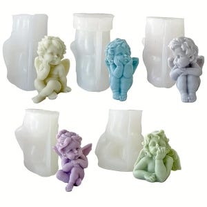5Pcs 3D Angel Silicone Candle Mold Set, Cherub Shape for Epoxy Resin Plaster Wax, DIY Home Decor Craft Gift