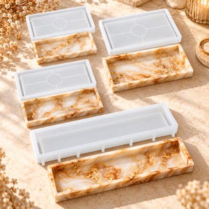 Rectangular Tray Silicone Mold Set, 4 Piece Resin Molds in Multiple Sizes for Epoxy Casting, Jewelry Storage and Vanity Organizers