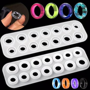 2Pcs Silicone Resin Ring Mold Set with 14 Sizes, 17-23mm Ring Mandrel Mold Set for DIY Epoxy Resin Casting Jewelry Crafts