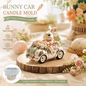 3D Bunny in Carrot Car Succulent Planter Silicone Molds, Easter Rabbit Pot Molds for DIY Epoxy Cement Garden Desk Decor Handmade Craft Gifts