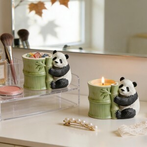 3D Panda Hugging Bamboo Silicone Mold, Cute Pen Holder Succulent Planter for Resin Concrete Clay, Desk Organizer Home Decor Plant Lover Gift