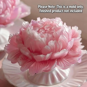 May include: A light pink silicone mold shaped like a blooming peony flower with layered petals. The text on the image reads: Please Note: This is a mold only, finished product not included. The mold has a smooth, translucent finish.