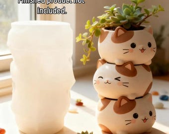 Stacked Cats Flower Pot Mold, 3D Layered Cat Shaped Silicone Mold for Resin Plaster Clay Concrete, DIY Succulent Planter Desk Decor