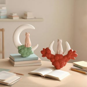 2Pcs Cloud Moon Cat Silicone Mold Set, 3Cute Cat on Crescent Shape for Epoxy Resin Plaster Wax, DIY Home Decor Craft Gift