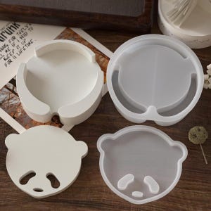 2Pcs Bear Head Coaster & 1Pcs Storage Base Silicone Mold Set, 3D Animal Tray Shape for Epoxy Resin Plaster Wax, DIY Home Decor Craft Gift