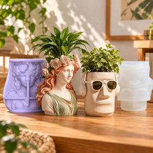 Floral Goddess Bust and Cool Face Planter Silicone Molds, Sculptural Craft Molds for Handmade Planters, Modern Shelf Decor and DIY Gifts