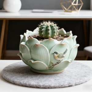 Lotus Flower Bird Silicone Mold, 3D Zen Planter for Epoxy Resin Plaster Clay, DIY Home Decor Craft Scented Candle Cup Mold