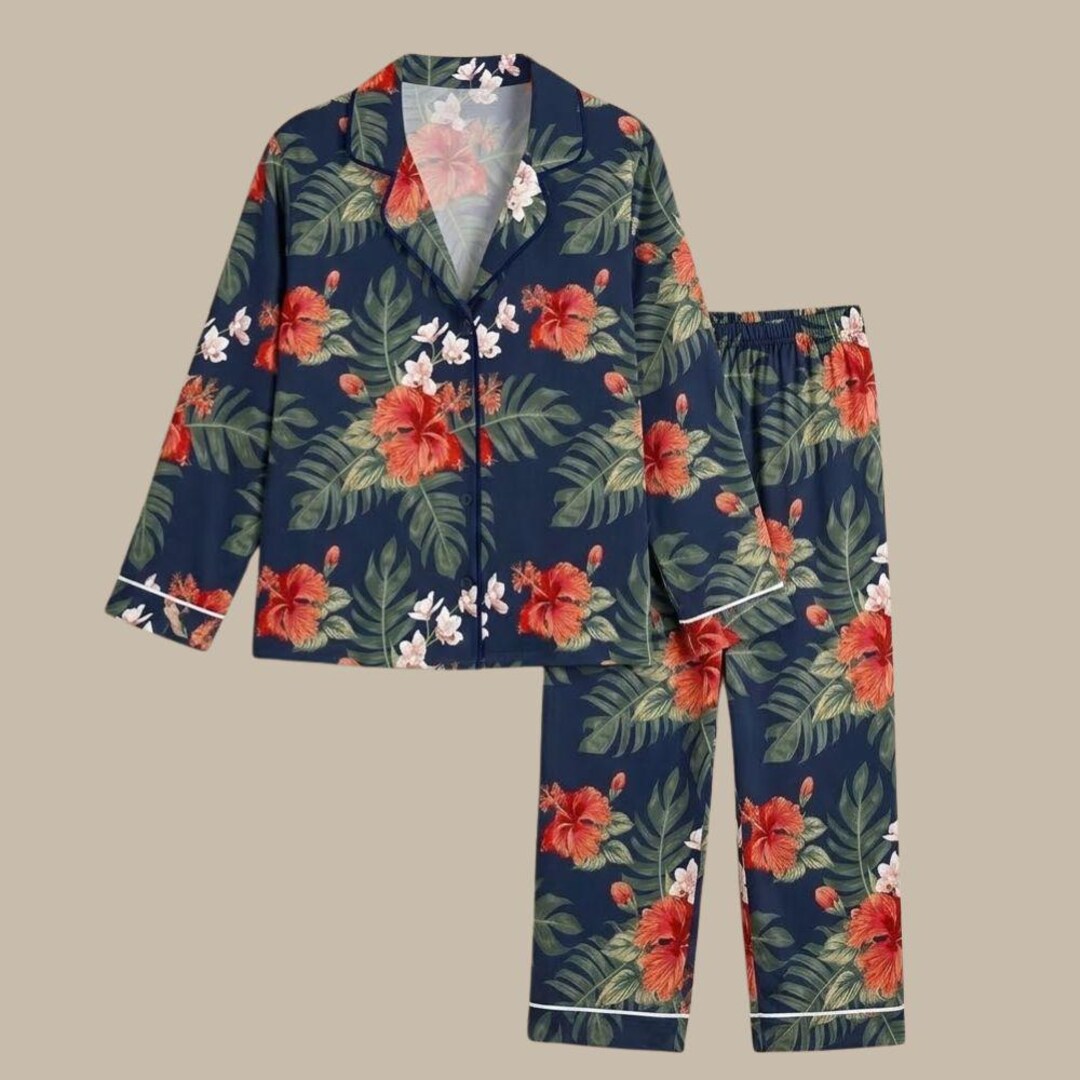 Hawaii Aloha Satin Pajamas • Tropical Vacation Sleepwear • Hibiscus ...