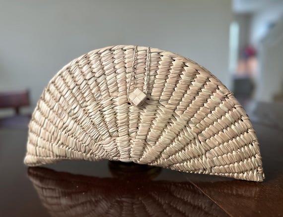 Vintage Woven Straw Clutch Purse | Boho Handwoven Palm Leaf Bag | Natural Fiber Statement Clutch | Beach, Summer, Resort Style