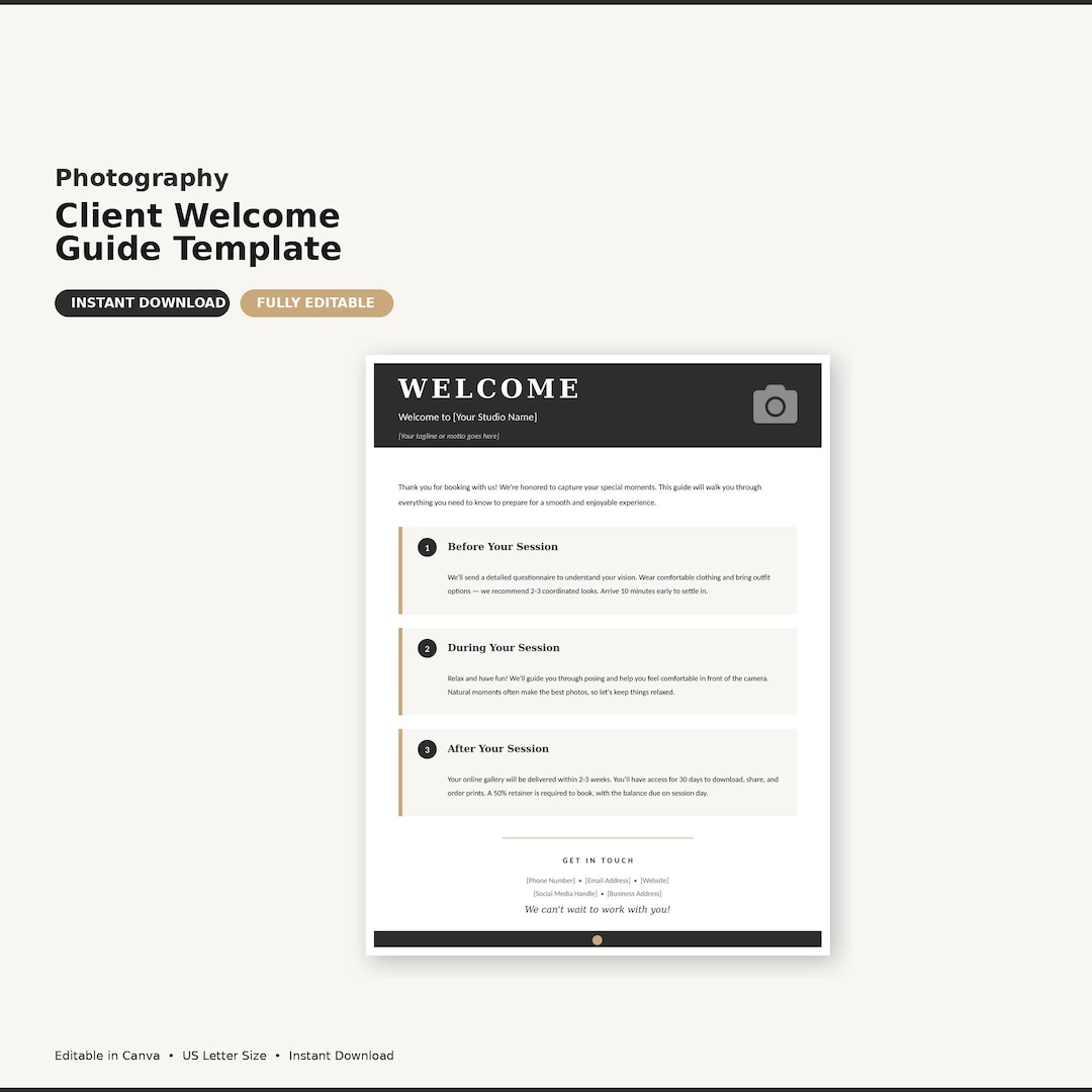 Photography Welcome Guide.pdf Photography Welcome Guide Template | Editable Canva, Instant Download ...