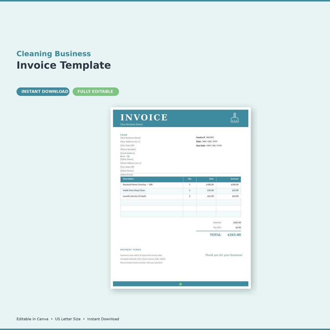 Sanitized Invoice Example.pdf Cleaning Business Invoice Template | Editable Canva, Instant Download ...