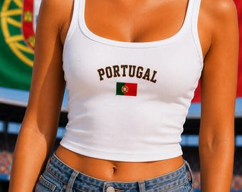 Portugal Embroidered Tank Top, Soccer Gameday Crop Top, Y2K Streetwear Summer Tee, Vintage Inspired Athletic Crop