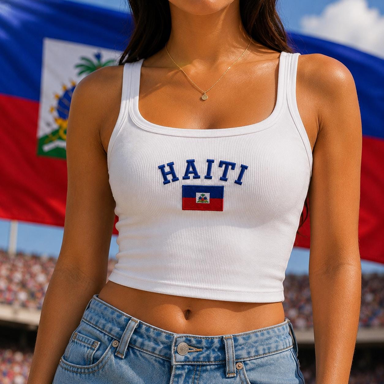 Haiti Embroidered Soccer Tank Top, Haiti Football Fan Shirt, Haiti Flag Embroidered Tank, Soccer Supporter Crop Top