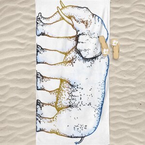 Strandhandduk - Fembent elefant - Illusion strandhandduk - Vit - Högkvalitativ strandhandduk (70 cm x 140 cm)