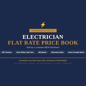 Electrician Flat Rate Price Book – 309 Services, NEC-Based, Excel/Sheets