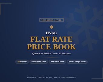 HVAC Flat Rate Price Book – 190 Services, A2L Ready 2026 Pricing, Good Better Best Tiers, Software Export, Excel & Google Sheets