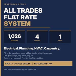 Système de tarification forfaitaire pour tous les corps de métier, 1026 services, électricité, plomberie, chauffage, ventilation, climatisation, menuiserie, calculateur de seuil de rentabilité, générateur de devis, Excel image 1