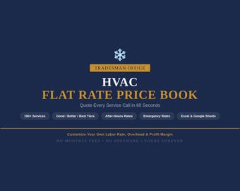 HVAC Flat Rate Price Book – 287 Services, Good/Better Tiers, Excel Spreadsheet