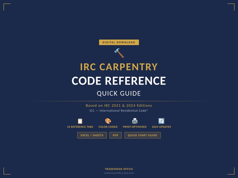 IRC Carpentry Code Quick Reference Guide (2021 & 2024 Editions) (Digital Download) image 1