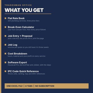 Plumbing Flat Rate Price Book System, 320 Services, Break Even Calculator, Quote Builder, Excel and Google Sheets, Instant Download image 3