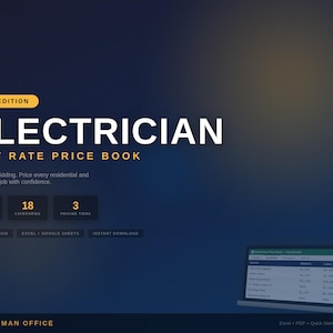 Listino prezzi forfettario per elettricisti – 309 servizi, basato sul NEC (National Electrical Code), in formato Excel/Fogli di calcolo.