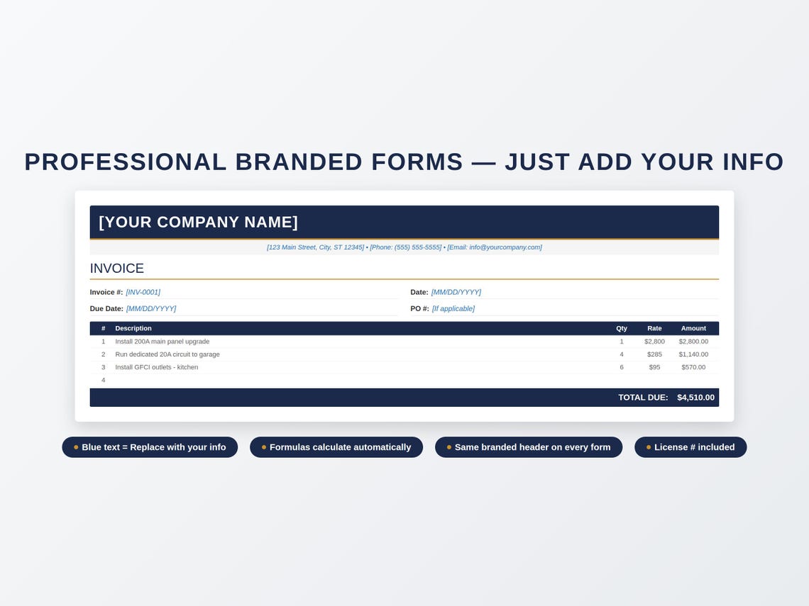 Contractor Forms Bundle – Excel, Word, PDF Templates for Tradesmen - Etsy