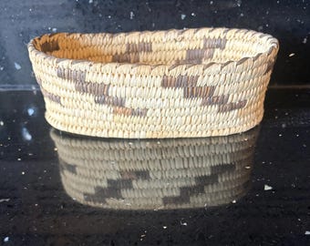 Vintage Native American Oval Hand Coiled Basket Tohono O'Odham Papago