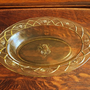 Vintage Depression Amber Glass: Serving Bowl, Oval, Rose Pattern