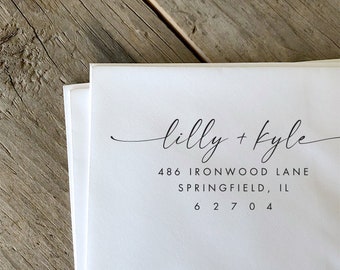 Wedding Invitation Stamp Calligraphy Couples Stamp Wooden Handle or Self-Inking Housewarming Gift Cursive Elegant Return Address Stamp