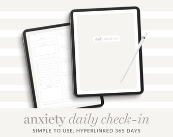 Daily Anxiety Management Digital Journal & Planner, Downloadable Questions and Prompts for Helping Anxiety, Digital Self-care Wellness iPad