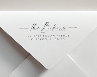 Calligraphy Return Address Stamp: Personalized Self-Inking or Wood
