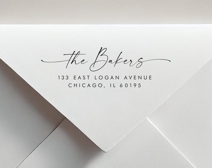 Calligraphy Return Address Stamp: Personalized Self-Inking or Wood