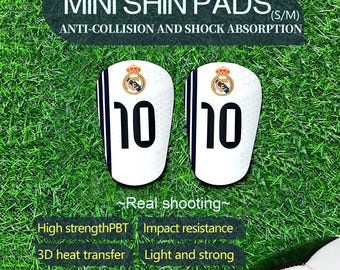 Custom Mini Shin Guards, Real Madrid C.F. Soccer Protection, Lightweight PBT Pads.