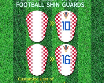 Custom Football Shin Guards, Hrvatska Design, Personalized Name Number