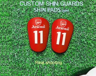 Custom Arsenal Football Shin Guards, Person alized Name Number Mini Shin Pads